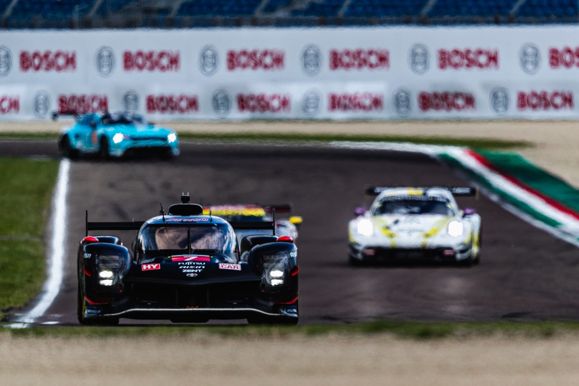 The #7 Toyota leading the 2024 WEC Imola 6 Hours